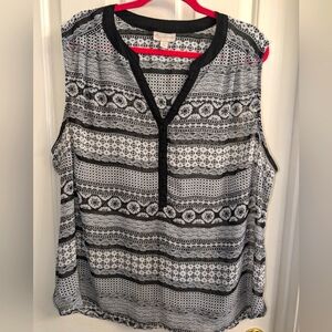 3X DB Black & White Sheer Lightweight Tank Top Blouse